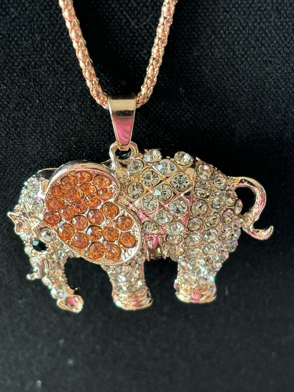 Betsey Johnson Stunning Silver & Gold Rhinestone Elephant Necklace, NWT